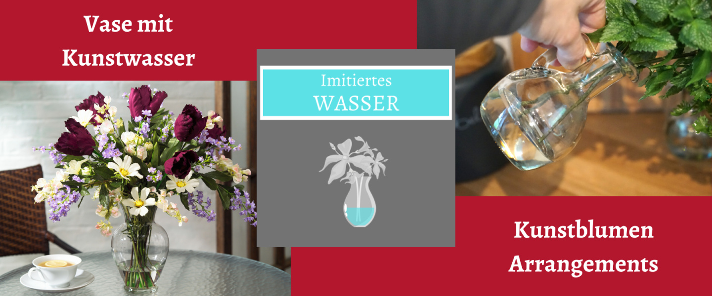 Glas Vase mit Kunstwasser und Kunstblumenstrauß Tulpen...