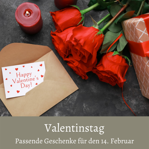 Happy Valentine`s Day! Karte mit künstlichen roten Rosen als Geschenk im Shop bestellen