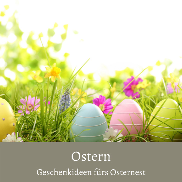 Geschenkideen fürs Osternest mit Kunstblumendeko gefüllt und Eiern