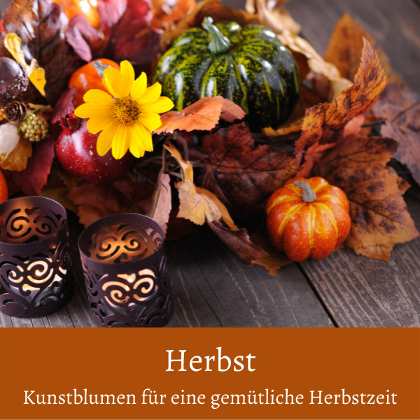 Herbst Tischdeko mit farbigen künstlichen Herbstlaub kübis und Kerzenleuchter