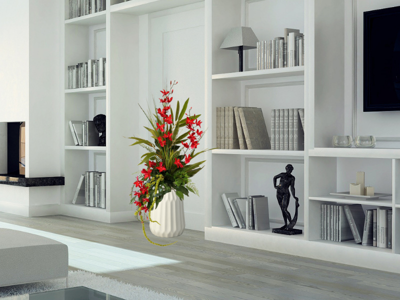 Großer Kunstblumenstrauß in Bodenvase weiß für Ihr Zuhause oder Büro im dekotreff onlineshop kaufen