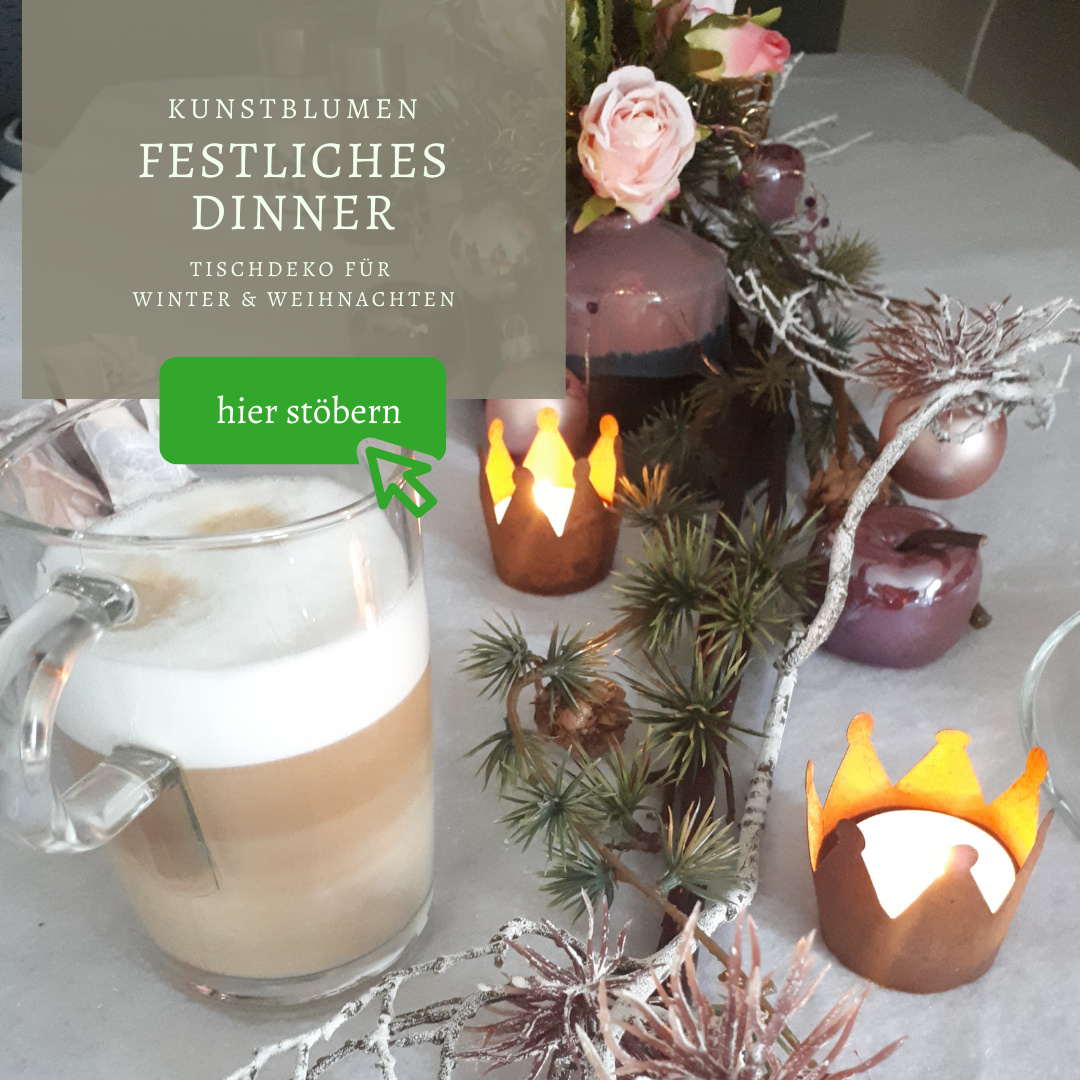 Tischdeko für Weihnachten, Festliches Dinner mit Kunstblumen und Tannenzweigen bei dekotreff kaufen
