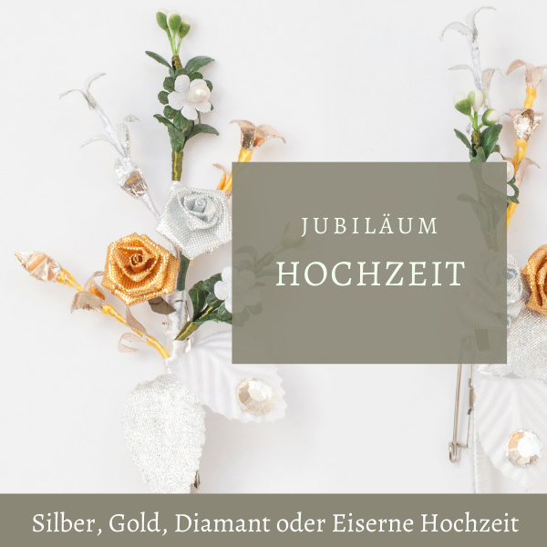 Jubiläum Hochzeitsschmuck Haarclip und Anstecker für Silberhochzeit, Goldhochzeit, Diamanthochzeit und Eisernehochzeit.