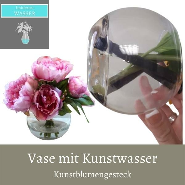 Vase mit Kunstwasser und Pfinngstrosenstrauß rosa aus dem Dekotreff Kunstblumen Onlineshop kaufen