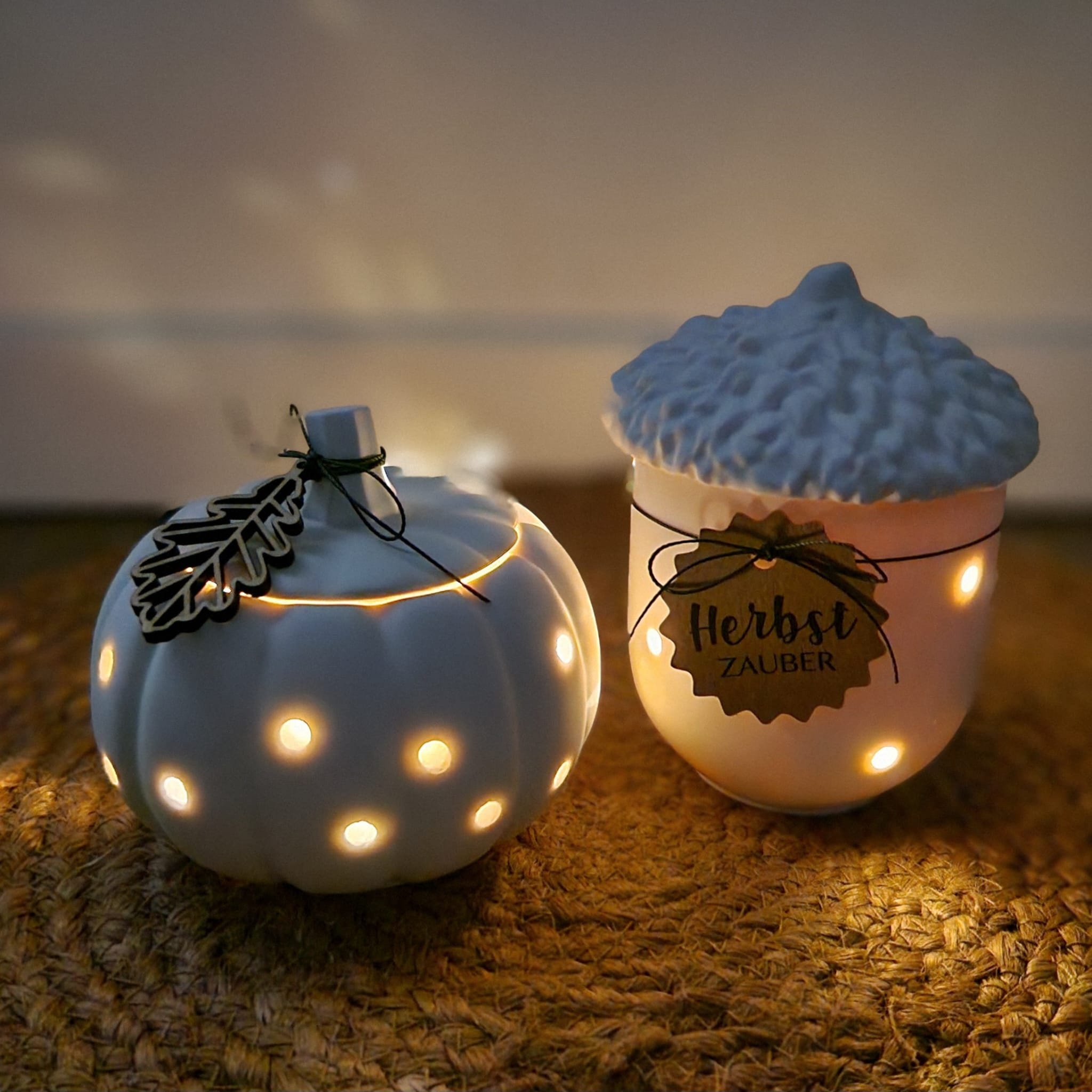 Kürbis oder Eichel Windlicht aus Kaltporzellan Herbstdeko kaufen bei dekotreff onlineshop