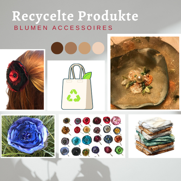 recycelte Produkte Ansteckblumen und Haarschmuck Stoffblumen