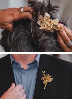 Gold Hochzeit Haarschmuck &amp; Anstecker im Set