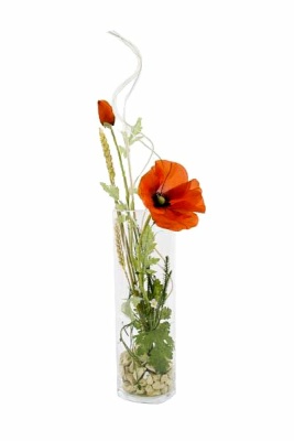 Glaszylinder mit Sebnitzer Kunstblumen Mohn rot 55cm