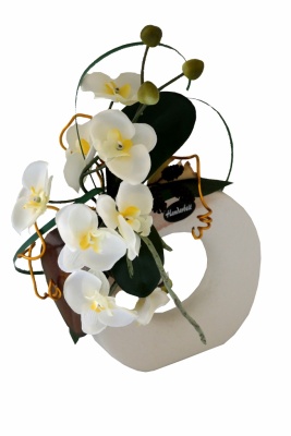 Orchidee weiß in runder Keramik Kunstblumengesteck 30cm