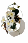 Orchidee weiß in runder Keramik Kunstblumengesteck 30cm