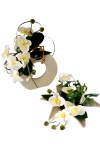 Orchidee wei&szlig; in runder Keramik Kunstblumengesteck