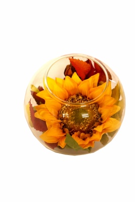Sonnenblumen Glaskugel 15cm Herbst Kunstblumengesteck
