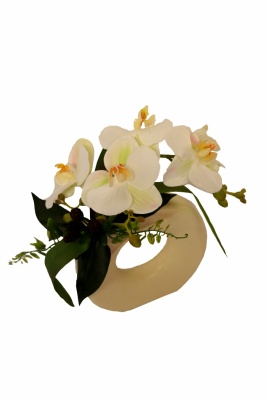 Orchidee in Keramikvase weiß, H 23cm Kunstblumengesteck