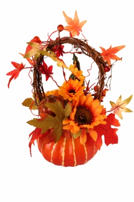 Herbst Kunstblumengesteck Kürbis, H 30cm