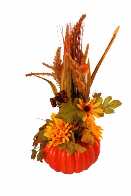 Herbst Kunstblumengesteck Kürbis, H 40cm