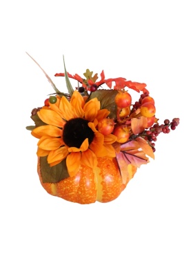Herbst Kunstblumengesteck Kürbis, H 18cm