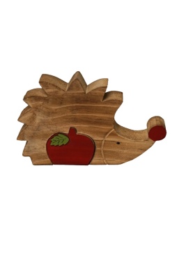 Holz Igel mit Apfel, 14cm