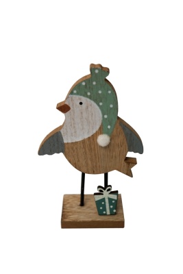 Holz Vogel mit Geschenk, 15cm