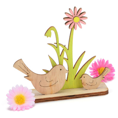 Holz Fr&uuml;hlingsdeko Blume mit Vogel 10cm Holzaufsteller