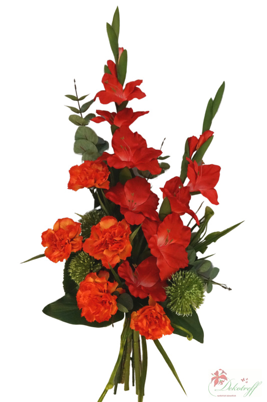 Grabschmuck Kunstblumenstrauß - Aufleger Gladiole rot orange 55cm - d
