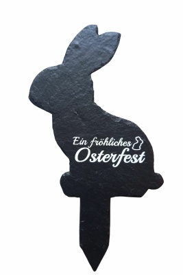 Osterhase Gartenschild mit Spruch - Schiefer Gartenstecker Osterfest