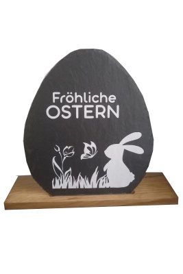 Schiefertafel  Osterei mit Spruch - Fröhliche Ostern