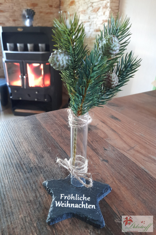 Stern Schieferplatte mit Reagenzglas - "Fröhliche Weihnachten"