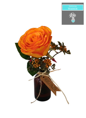 künstliche Rose orange mit Kunstwasser & Botschaft H22cm