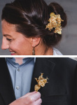 Gold Hochzeit Haarschmuck & Anstecker Set